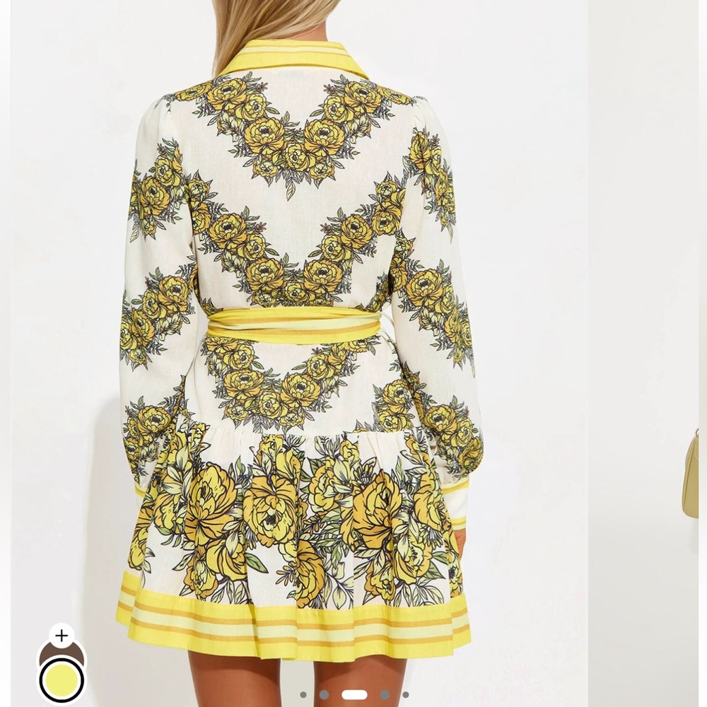 Yellow Floral Button-Up Mini Dress - Picture 3 of 4